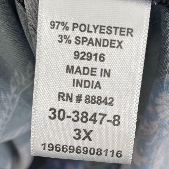 Catherines Womens Plus 3X Blouse Purple Black Floral Roll Tab Sleeve Shirt Top - Picture 5 of 11